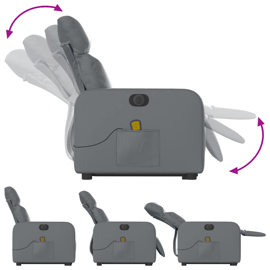 Elektrisk Massagefåtölj Grå med uppresningshjälp konstläder