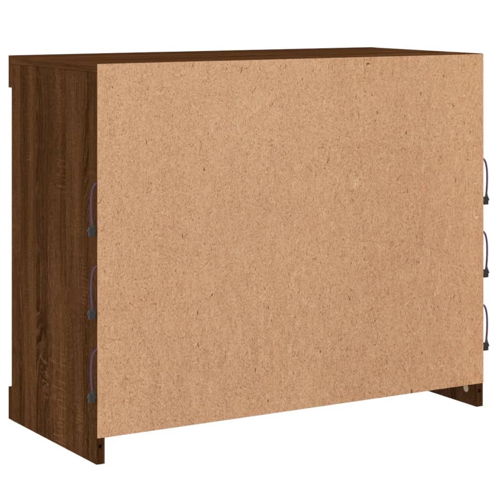 Skänk Brun Ek LED-belysning 81x37x67 cm