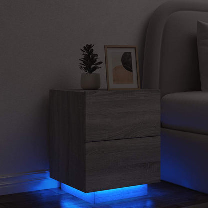 Sängbord Nattduksbord Sonoma Grå med LED-lampor