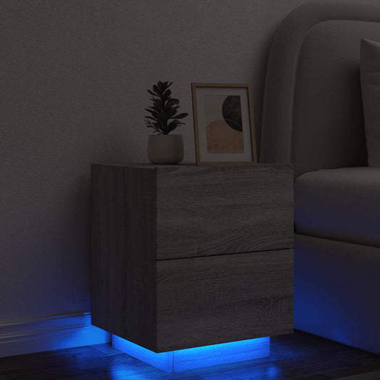 Sängbord Nattduksbord Sonoma Grå med LED-lampor