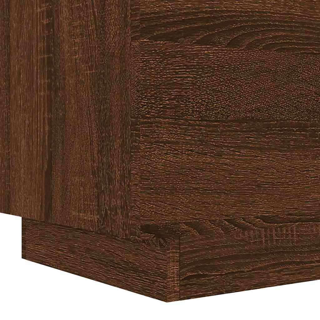 Sängbord med LED-lampor 2 st brun ek konstruerat trä