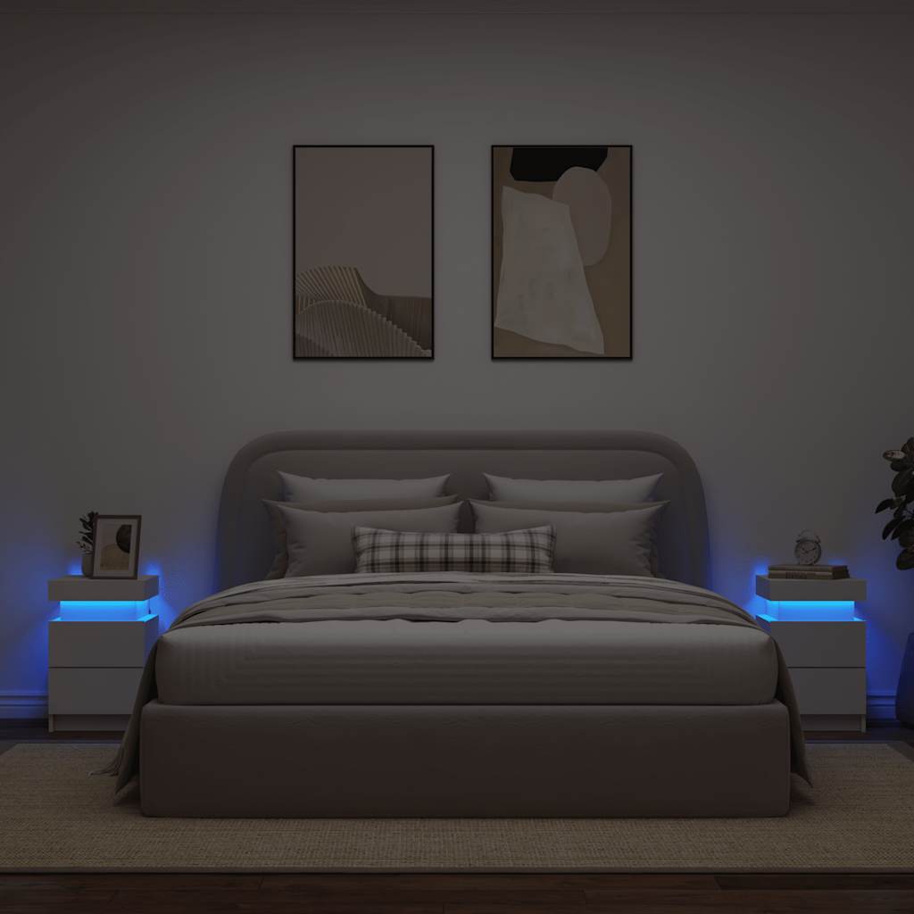 Sängbord med LED 2 st vit 35x39x55 cm