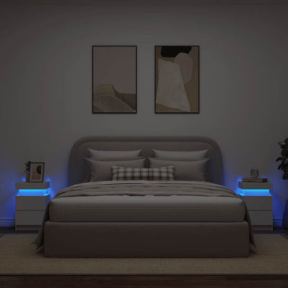 Sängbord med LED 2 st vit 35x39x55 cm