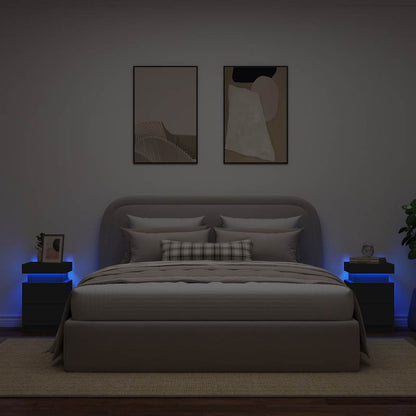 Sängbord med LED-lampor 2 st svart 35x39x55 cm