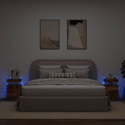 Sängbord med LED-lampor 2 st rökfärgad ek 35x39x55 cm