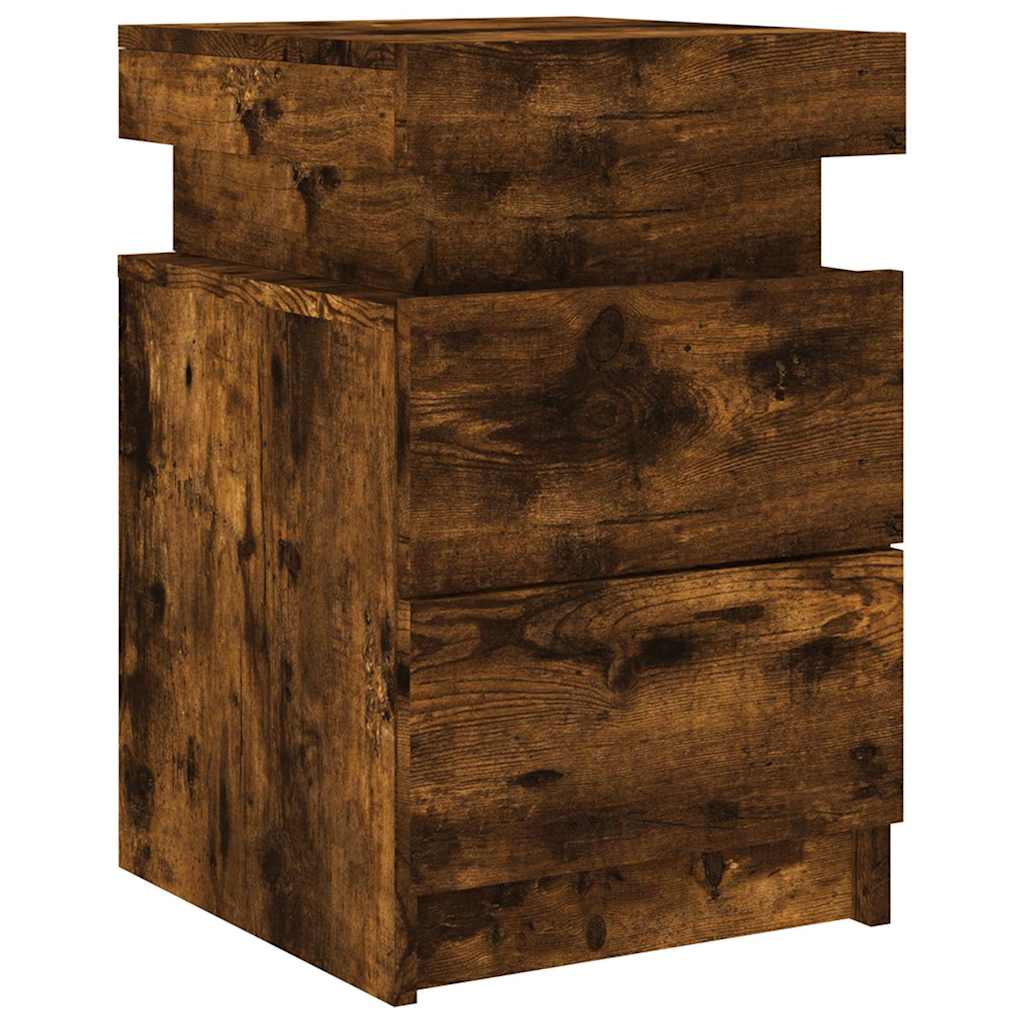 Sängbord med LED-lampor 2 st rökfärgad ek 35x39x55 cm