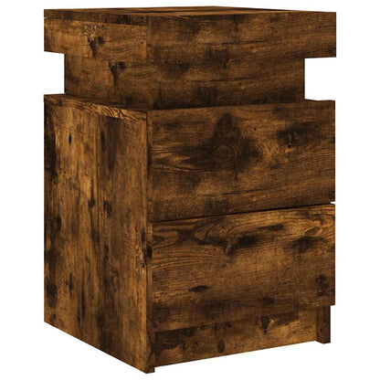 Sängbord med LED-lampor 2 st rökfärgad ek 35x39x55 cm