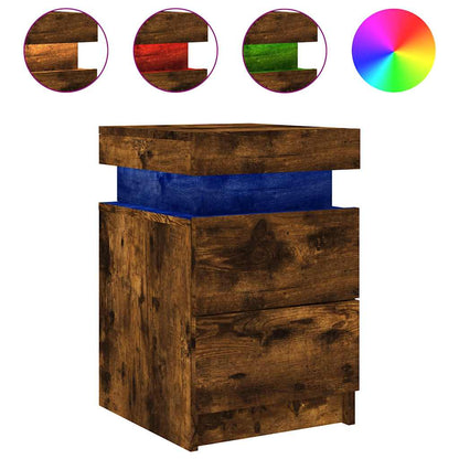 Sängbord med LED-lampor 2 st rökfärgad ek 35x39x55 cm