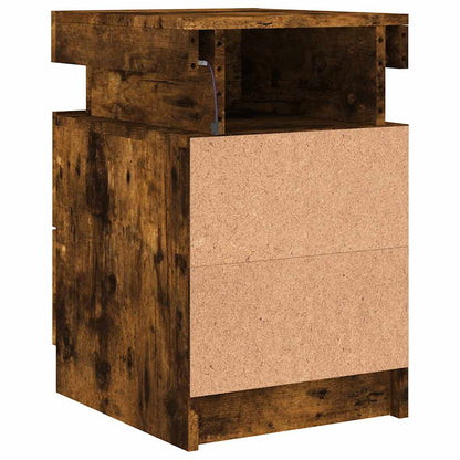 Sängbord med LED-lampor 2 st rökfärgad ek 35x39x55 cm
