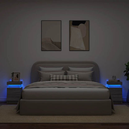 Sängbord med LED-lampor 2 st grå sonoma 35x39x55 cm