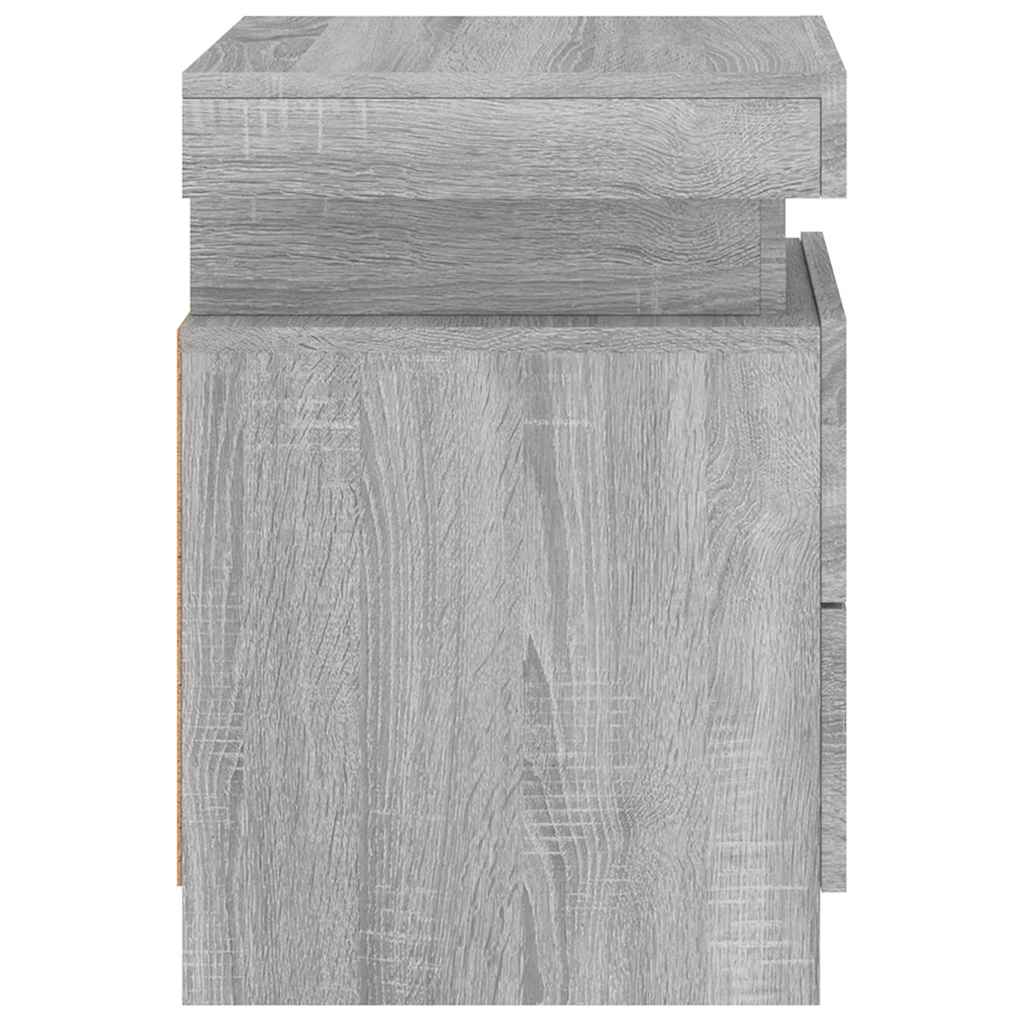 Sängbord med LED-lampor 2 st grå sonoma 35x39x55 cm