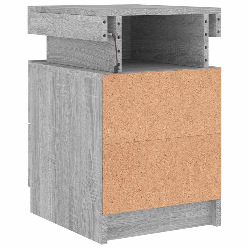 Sängbord med LED-lampor 2 st grå sonoma 35x39x55 cm
