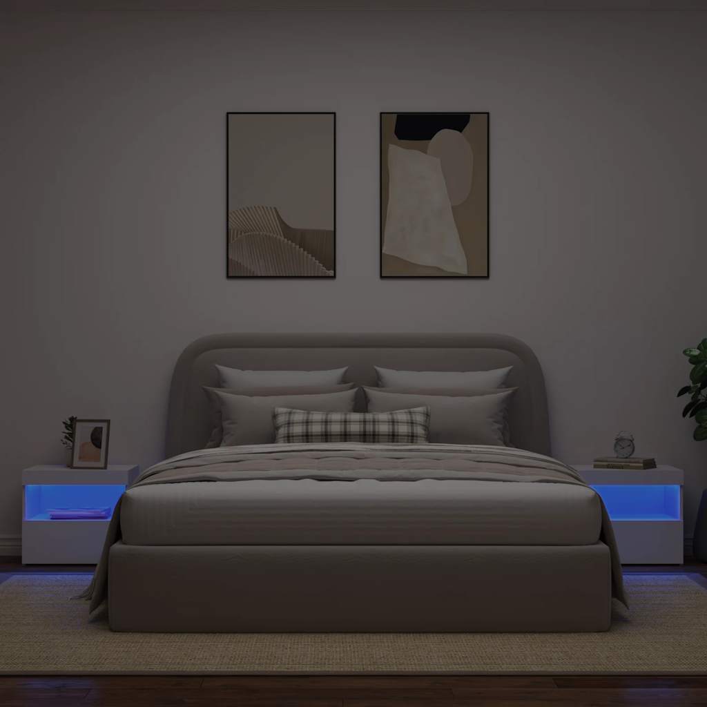 Sängbord med LED 2 st vit 50x40x45 cm