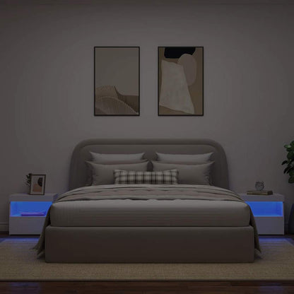 Sängbord med LED 2 st vit 50x40x45 cm