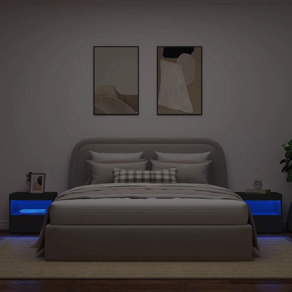 Sängbord med LED-lampor 2 st svart 50x40x45 cm