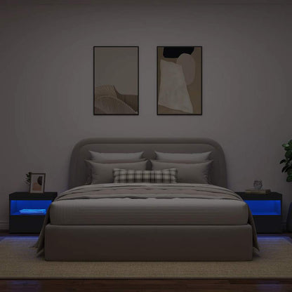 Sängbord med LED-lampor 2 st svart 50x40x45 cm