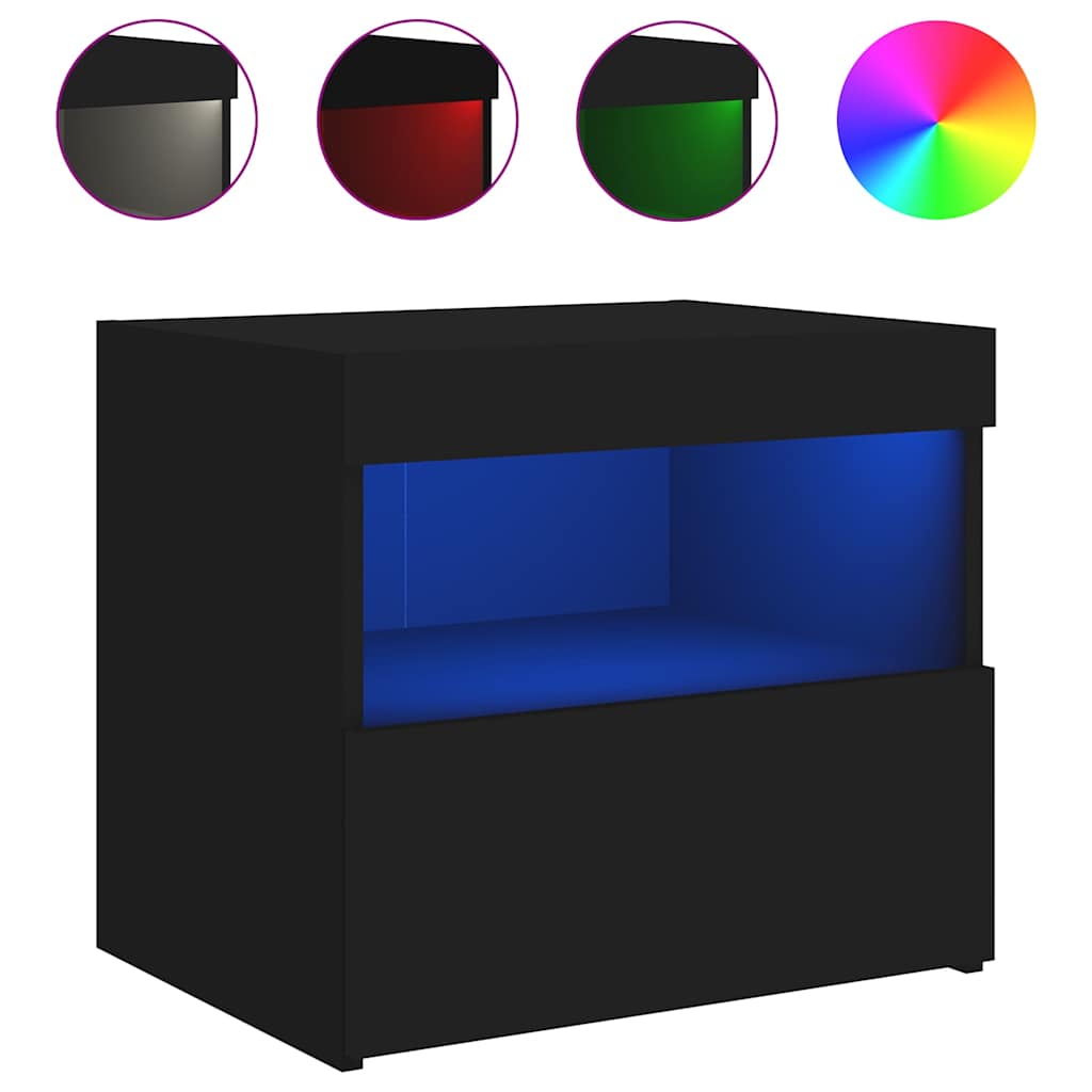 Sängbord med LED-lampor 2 st svart 50x40x45 cm