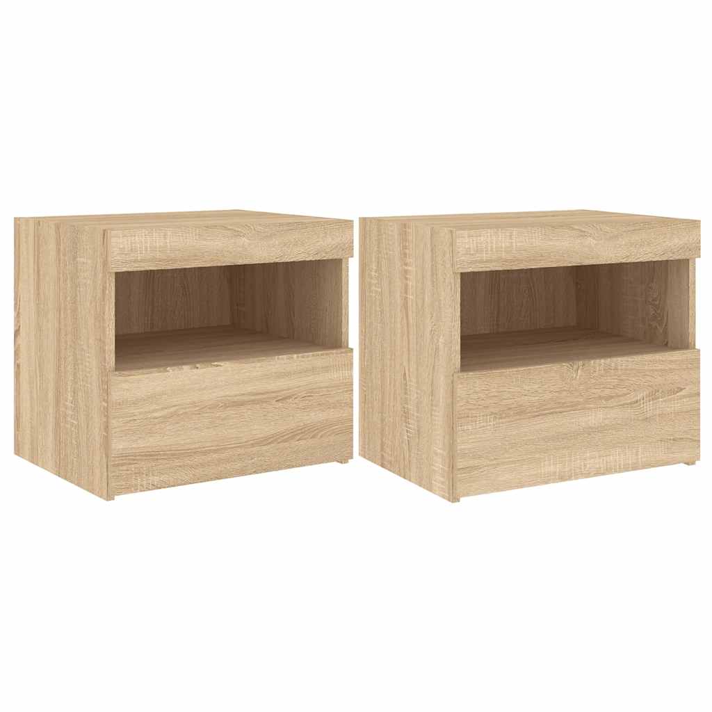 Sängbord med LED-lampor 2 st sonoma-ek 50x40x45 cm