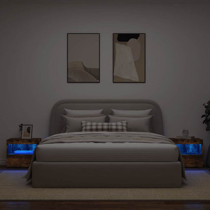 Sängbord med LED-lampor 2 st rökfärgad ek 50x40x45 cm
