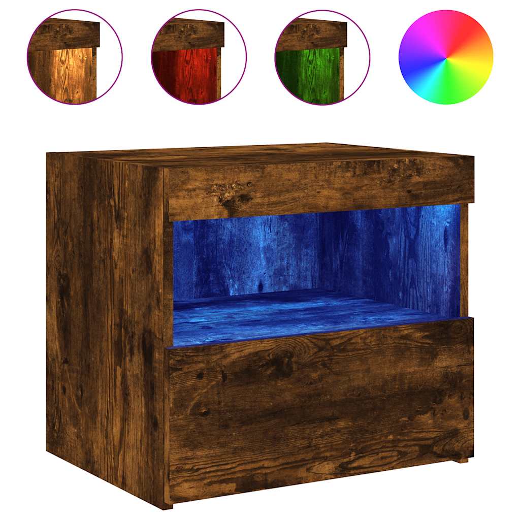 Sängbord med LED-lampor 2 st rökfärgad ek 50x40x45 cm