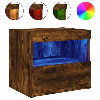 Sängbord med LED-lampor 2 st rökfärgad ek 50x40x45 cm
