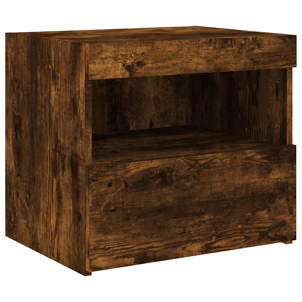 Sängbord med LED-lampor 2 st rökfärgad ek 50x40x45 cm