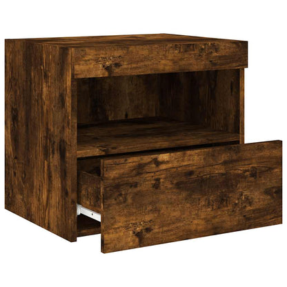 Sängbord med LED-lampor 2 st rökfärgad ek 50x40x45 cm