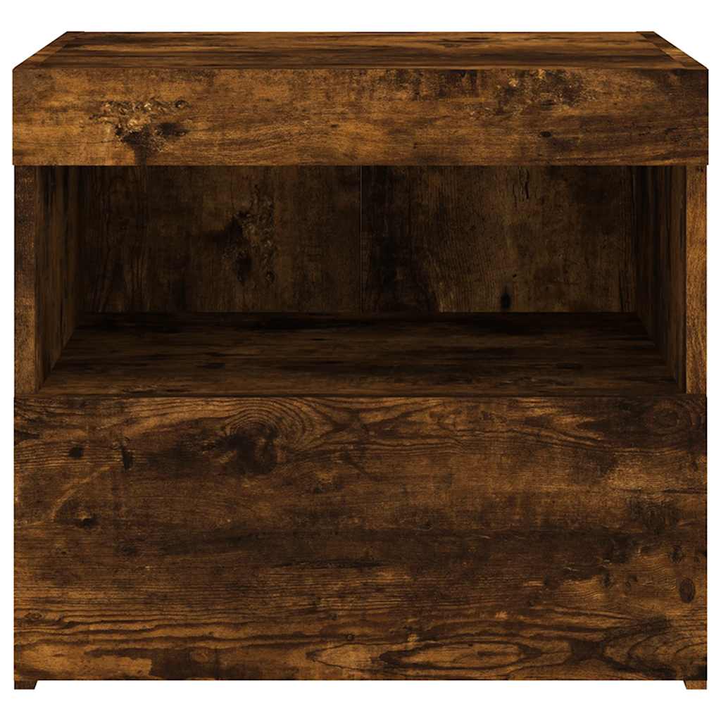 Sängbord med LED-lampor 2 st rökfärgad ek 50x40x45 cm