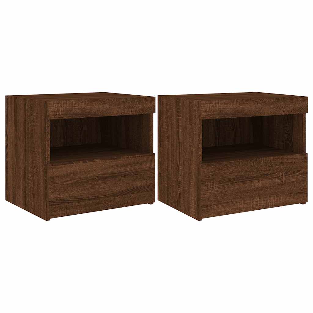 Sängbord med LED-lampor 2 st brun ek 50x40x45 cm