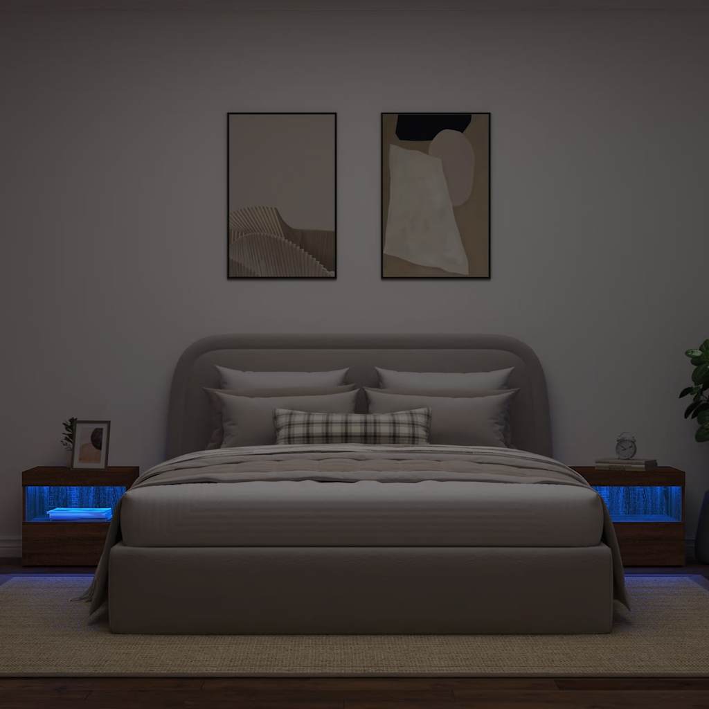 Sängbord med LED-lampor 2 st brun ek 50x40x45 cm