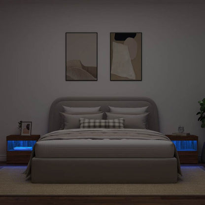 Sängbord med LED-lampor 2 st brun ek 50x40x45 cm