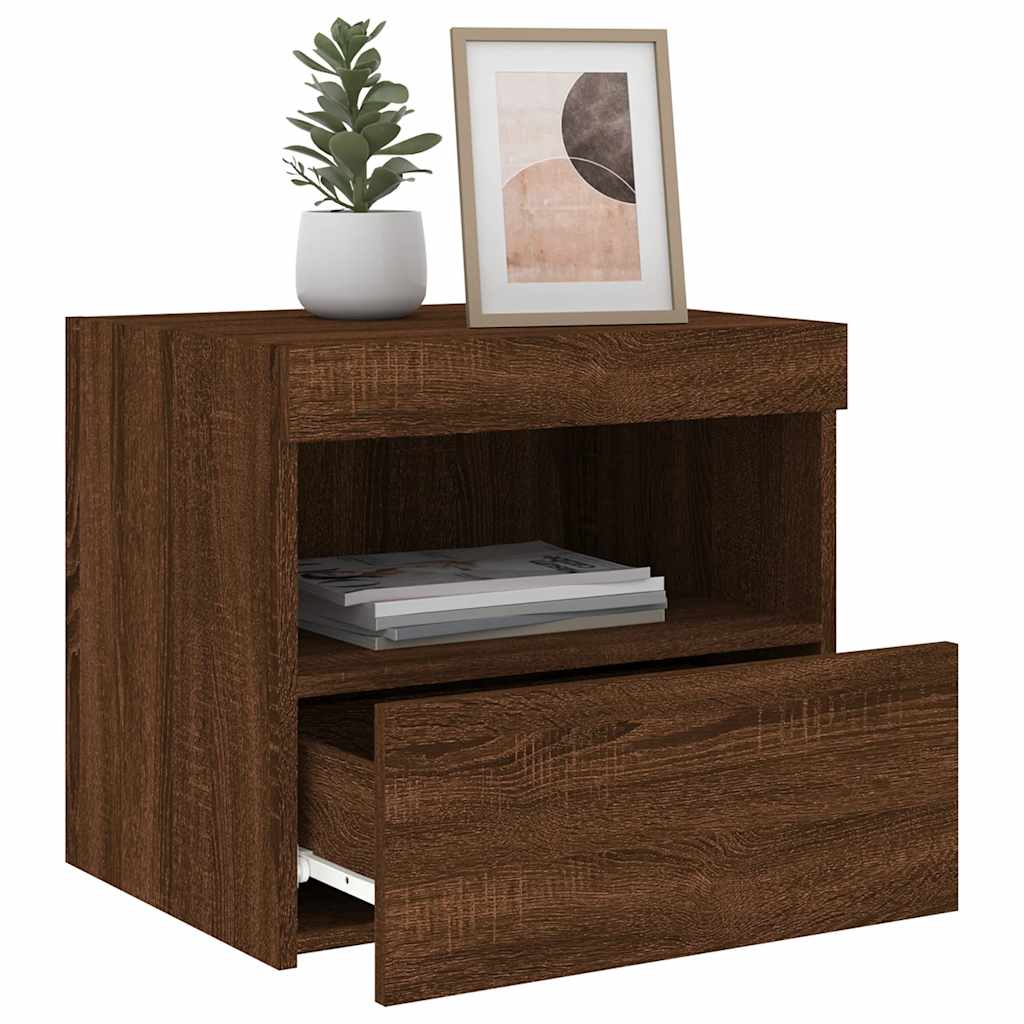 Sängbord med LED-lampor 2 st brun ek 50x40x45 cm