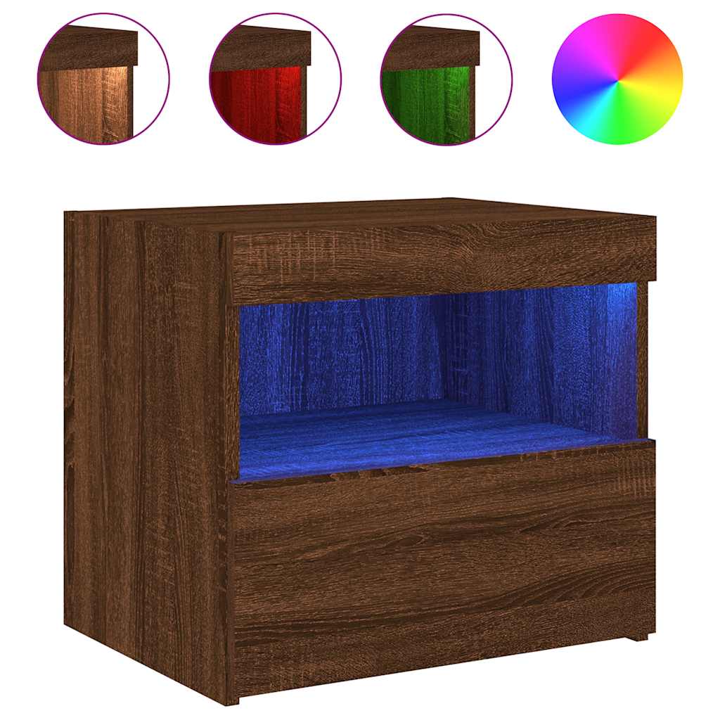 Sängbord med LED-lampor 2 st brun ek 50x40x45 cm