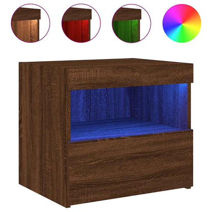 Sängbord med LED-lampor 2 st brun ek 50x40x45 cm