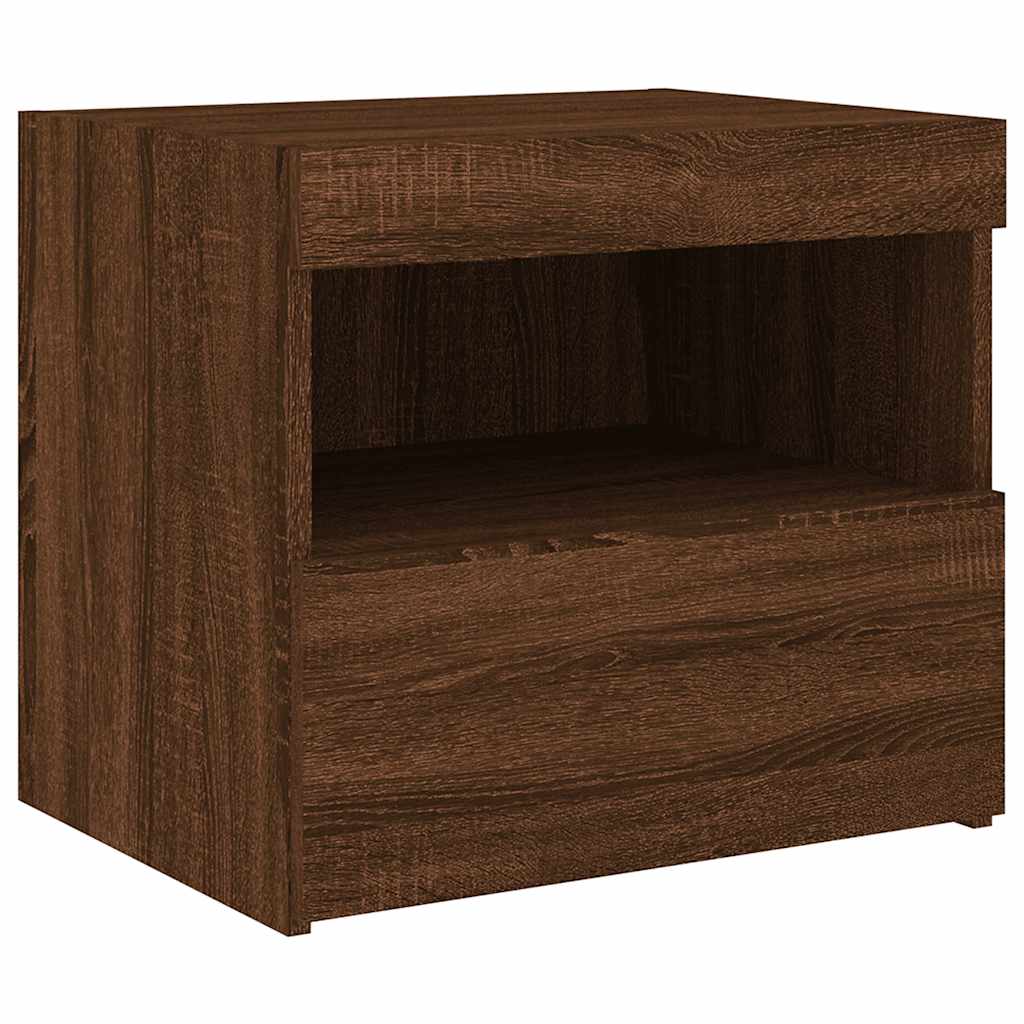 Sängbord med LED-lampor 2 st brun ek 50x40x45 cm