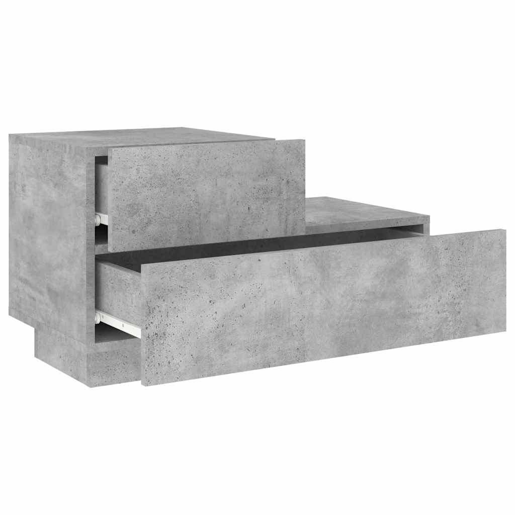 Sängbord Nattduksbord Betonggrå med LED-lampor 70x36x40,5 cm