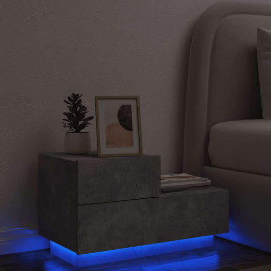 Sängbord Nattduksbord Betonggrå med LED-lampor 70x36x40,5 cm