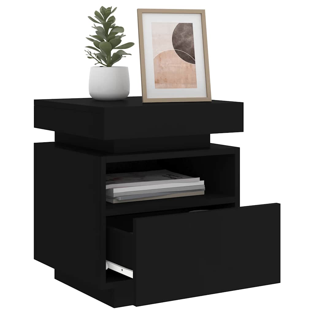 Sängbord med LED-belysning 2 st svart 40x39x48,5 cm