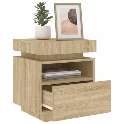 Sängbord med LED-belysning 2 st sonoma-ek 40x39x48,5 cm