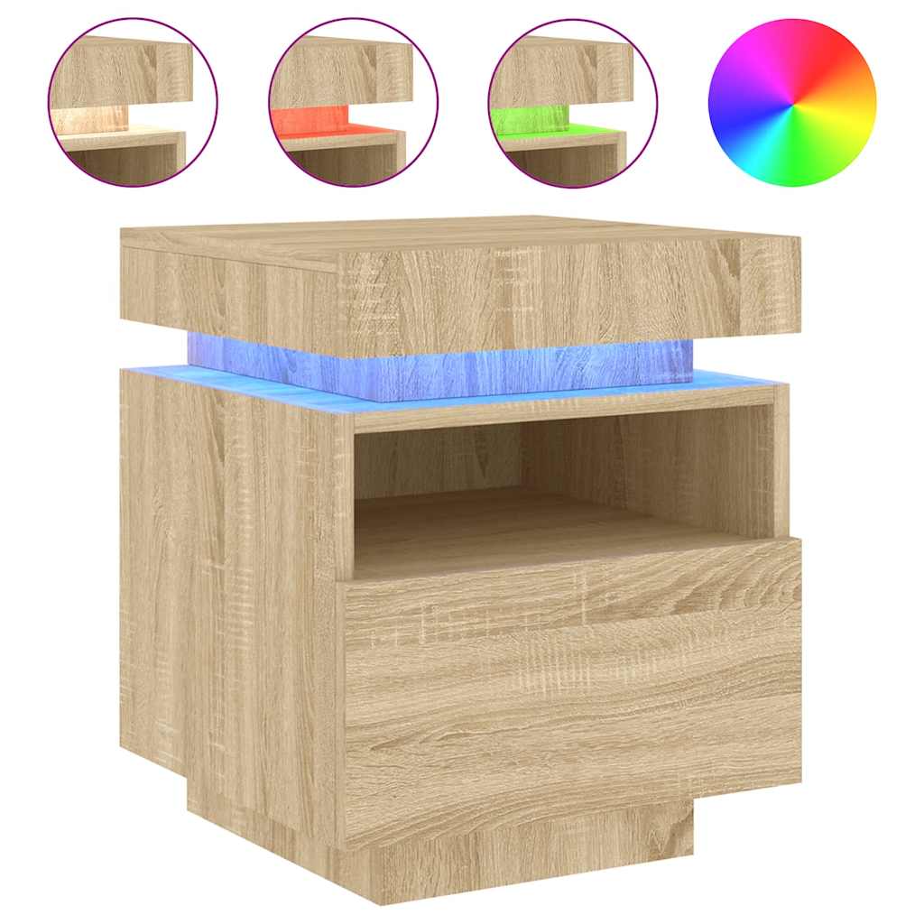 Sängbord med LED-belysning 2 st sonoma-ek 40x39x48,5 cm