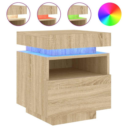 Sängbord med LED-belysning 2 st sonoma-ek 40x39x48,5 cm