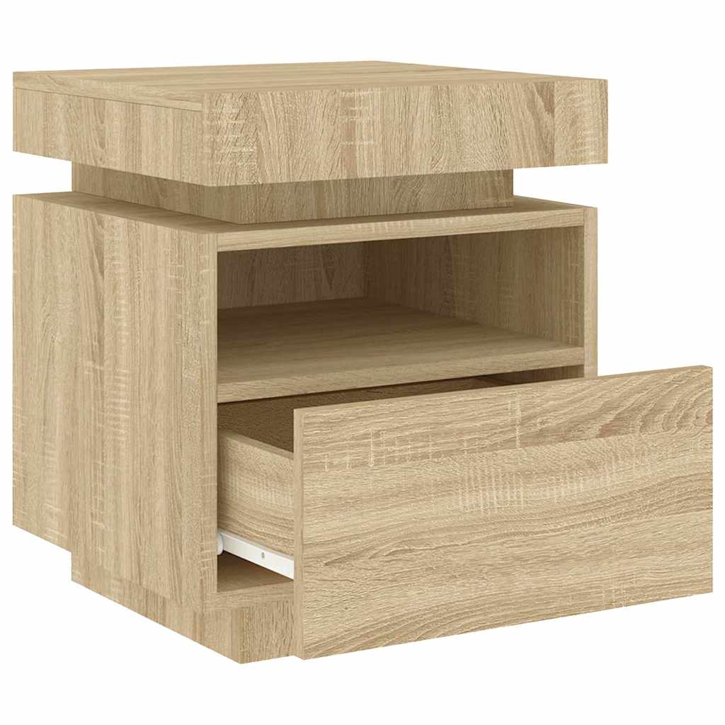 Sängbord med LED-belysning 2 st sonoma-ek 40x39x48,5 cm