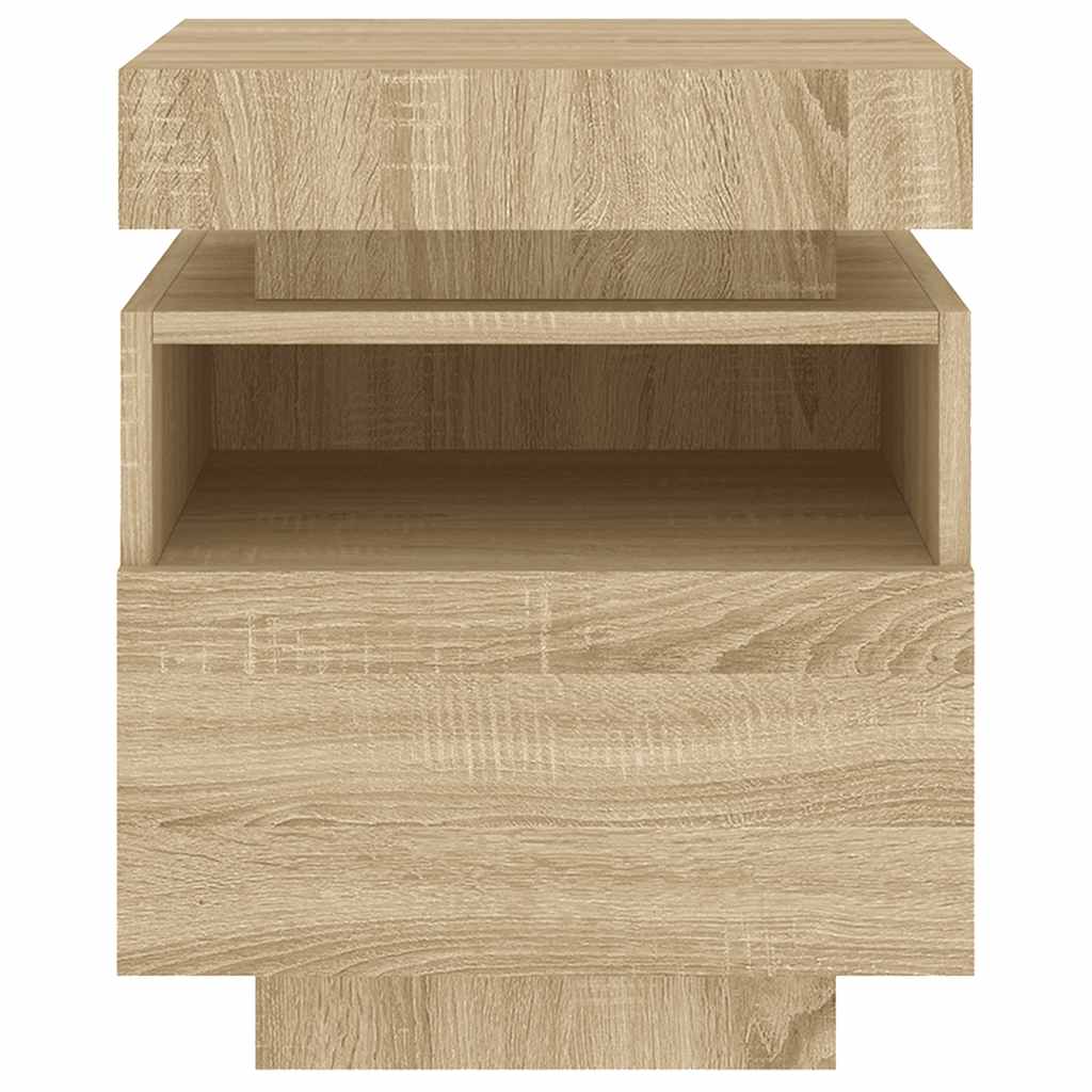Sängbord med LED-belysning 2 st sonoma-ek 40x39x48,5 cm