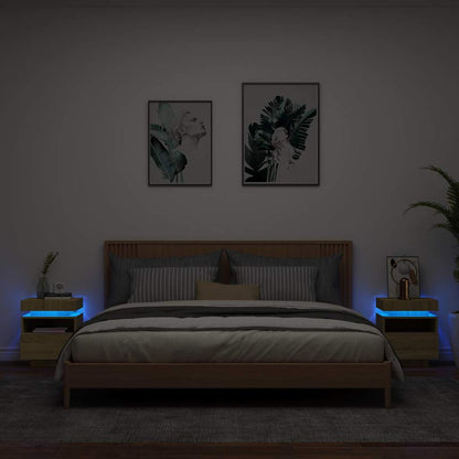 Sängbord med LED-belysning 2 st sonoma-ek 40x39x48,5 cm