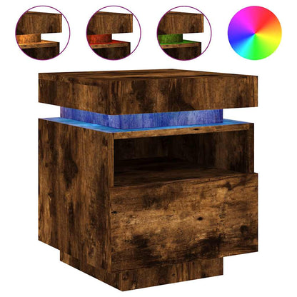 Sängbord med LED-belysning 2 st rökfärgad ek 40x39x48,5 cm