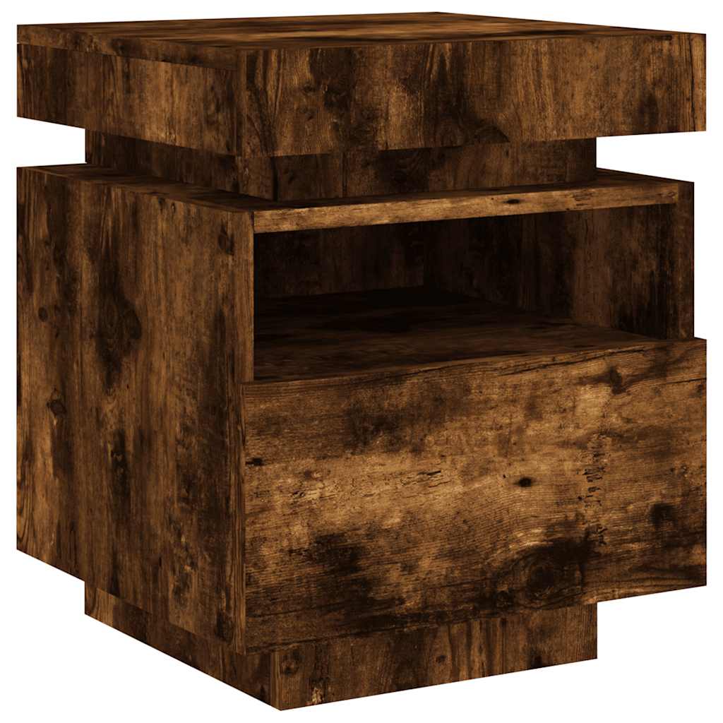 Sängbord med LED-belysning 2 st rökfärgad ek 40x39x48,5 cm