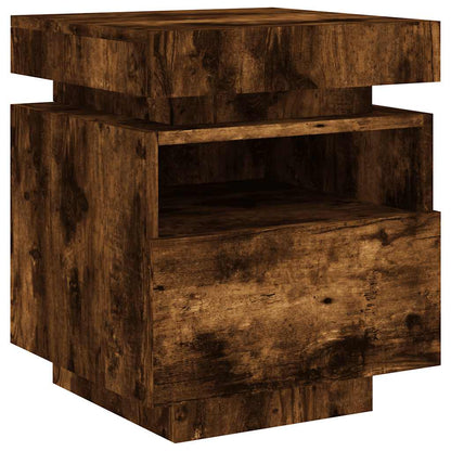 Sängbord med LED-belysning 2 st rökfärgad ek 40x39x48,5 cm