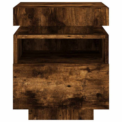 Sängbord med LED-belysning 2 st rökfärgad ek 40x39x48,5 cm