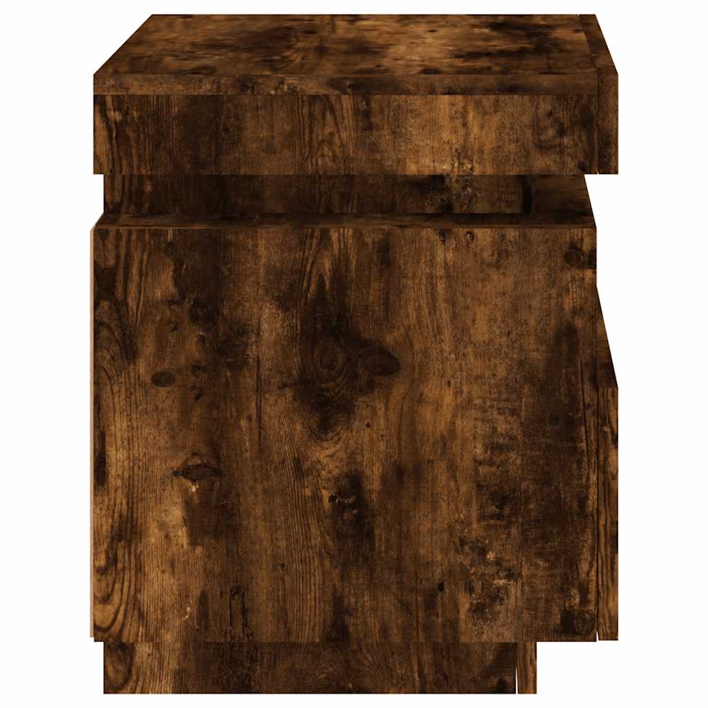 Sängbord med LED-belysning 2 st rökfärgad ek 40x39x48,5 cm