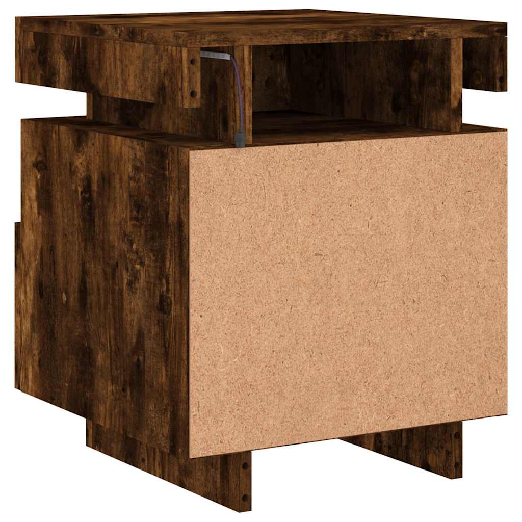 Sängbord med LED-belysning 2 st rökfärgad ek 40x39x48,5 cm